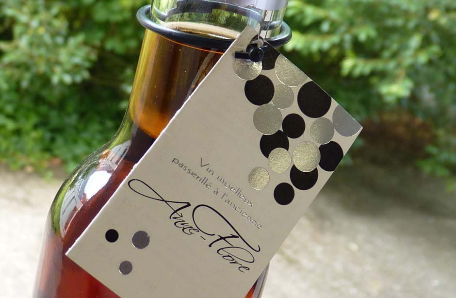 Livret sur bouteille vin Moelleux Frédéric Provost, Le Landreau dorure à chaud argent mat